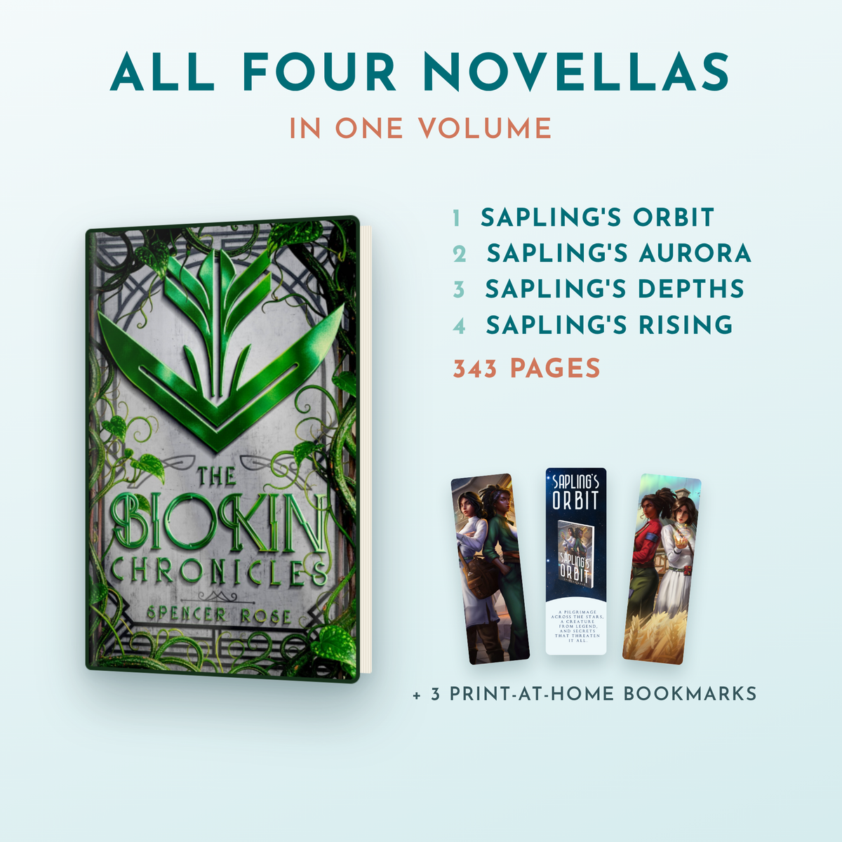 All four Biokin Chronicles novellas in one volume, 343 pages, with 3 print-at-home bookmarks