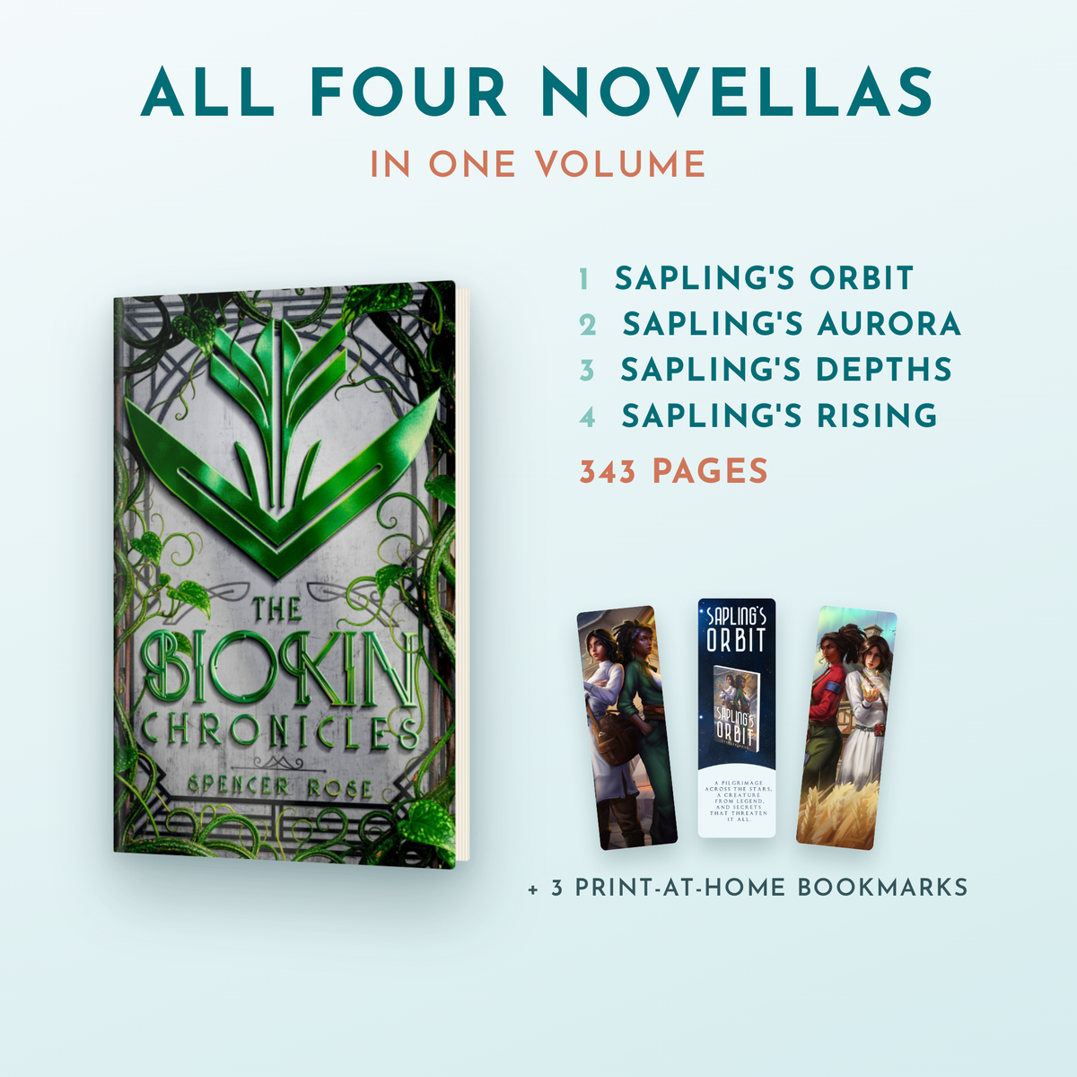 All four Biokin Chronicles novellas in one volume, 343 pages, with 3 print-at-home bookmarks