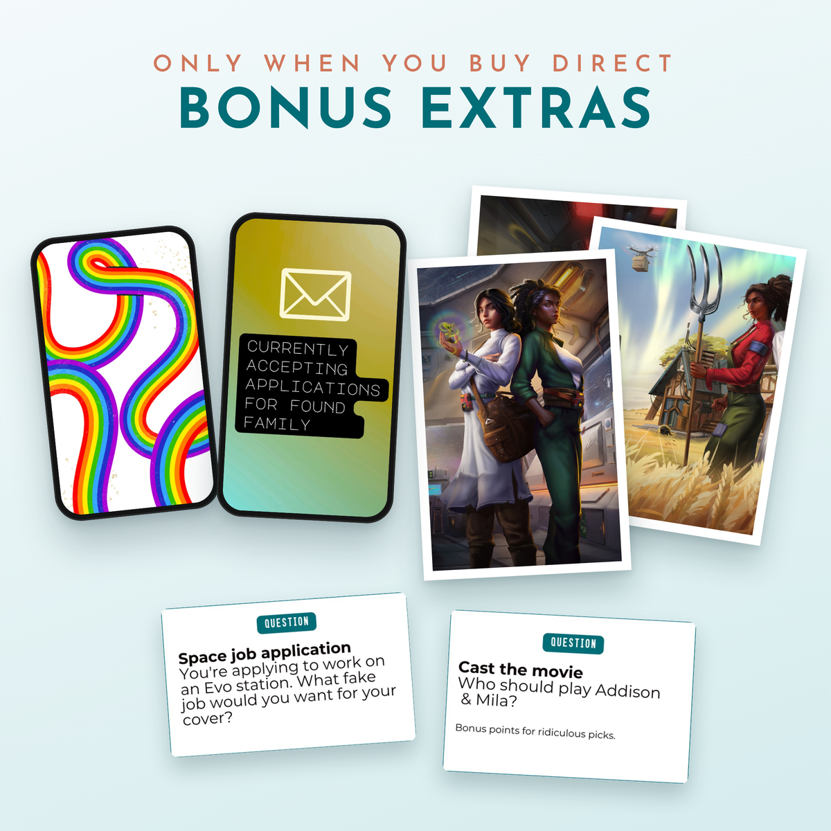 Bonus extras: phone wallpapers, A3 art prints and book club cards